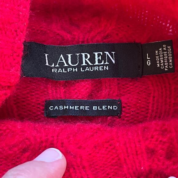 Lauren Ralph Lauren Women's Red Cable Knit Mock Neck Sweater Size L - Picture 6 of 8